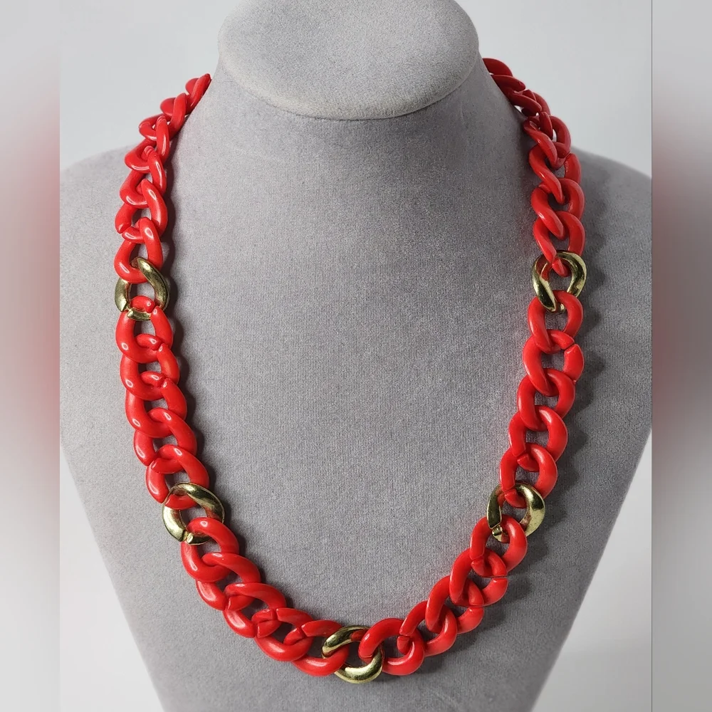 Vintage Red & Goldtone Acrylic Chunky Chain